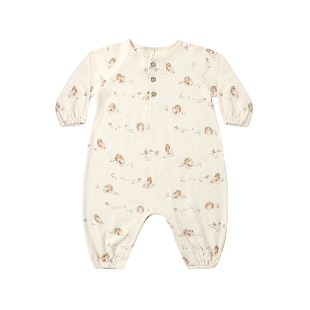 Henley Bubble Jumpsuit with Turkeys