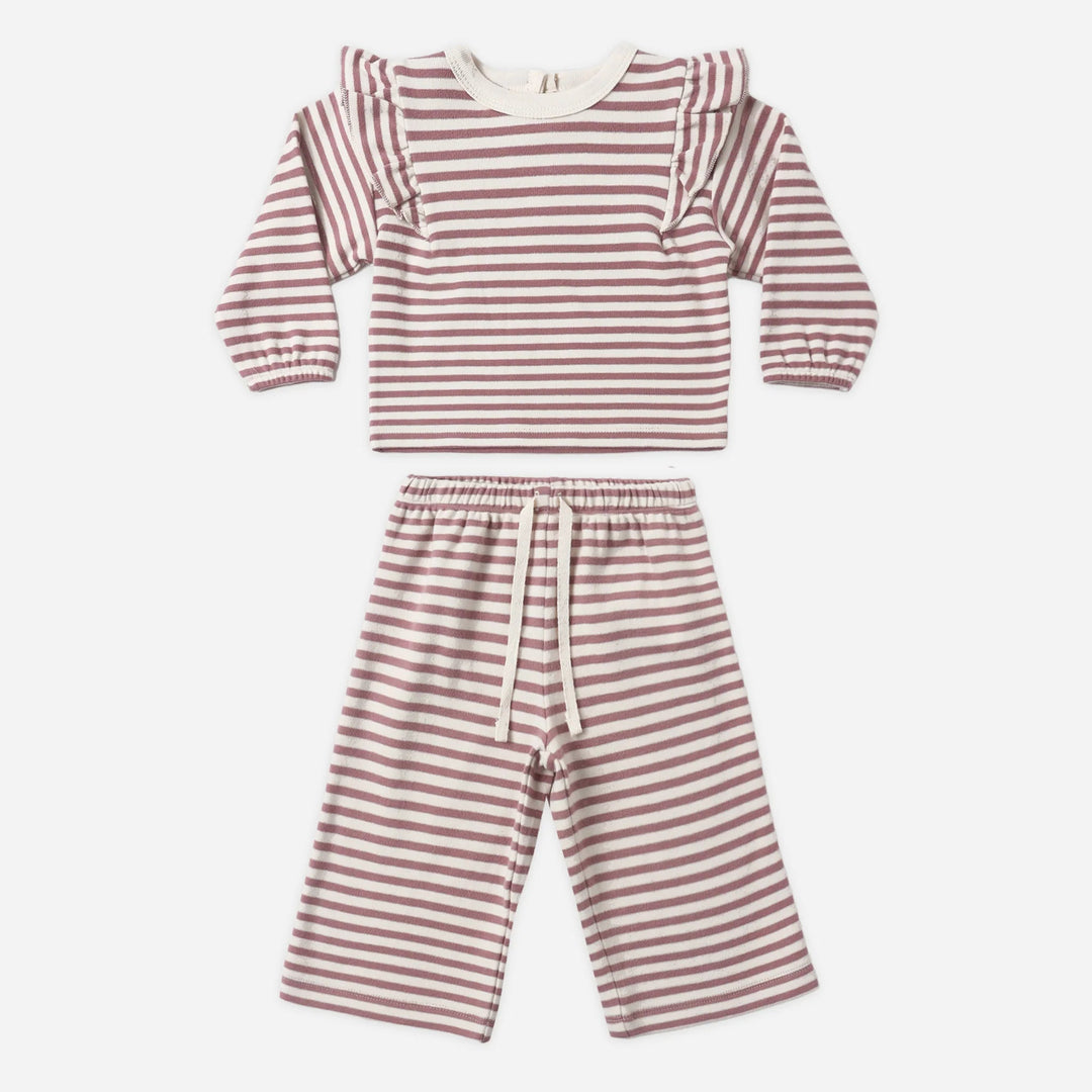Quincy Mae Cozy Ruffle Set in Mulberry Stripe