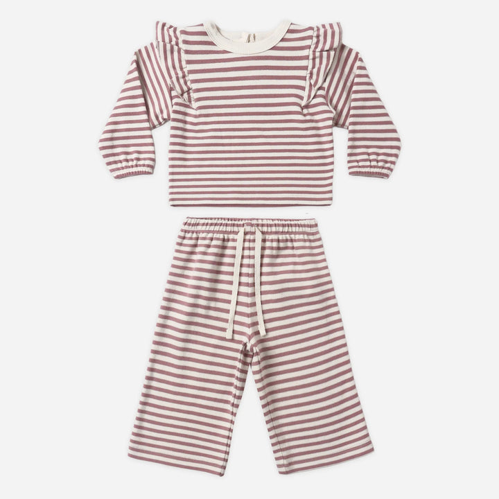 Quincy Mae Cozy Ruffle Set in Mulberry Stripe