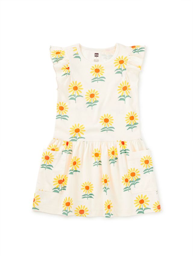 Tea Collection Flutter Sleeve Pocket Dress in Sunflower