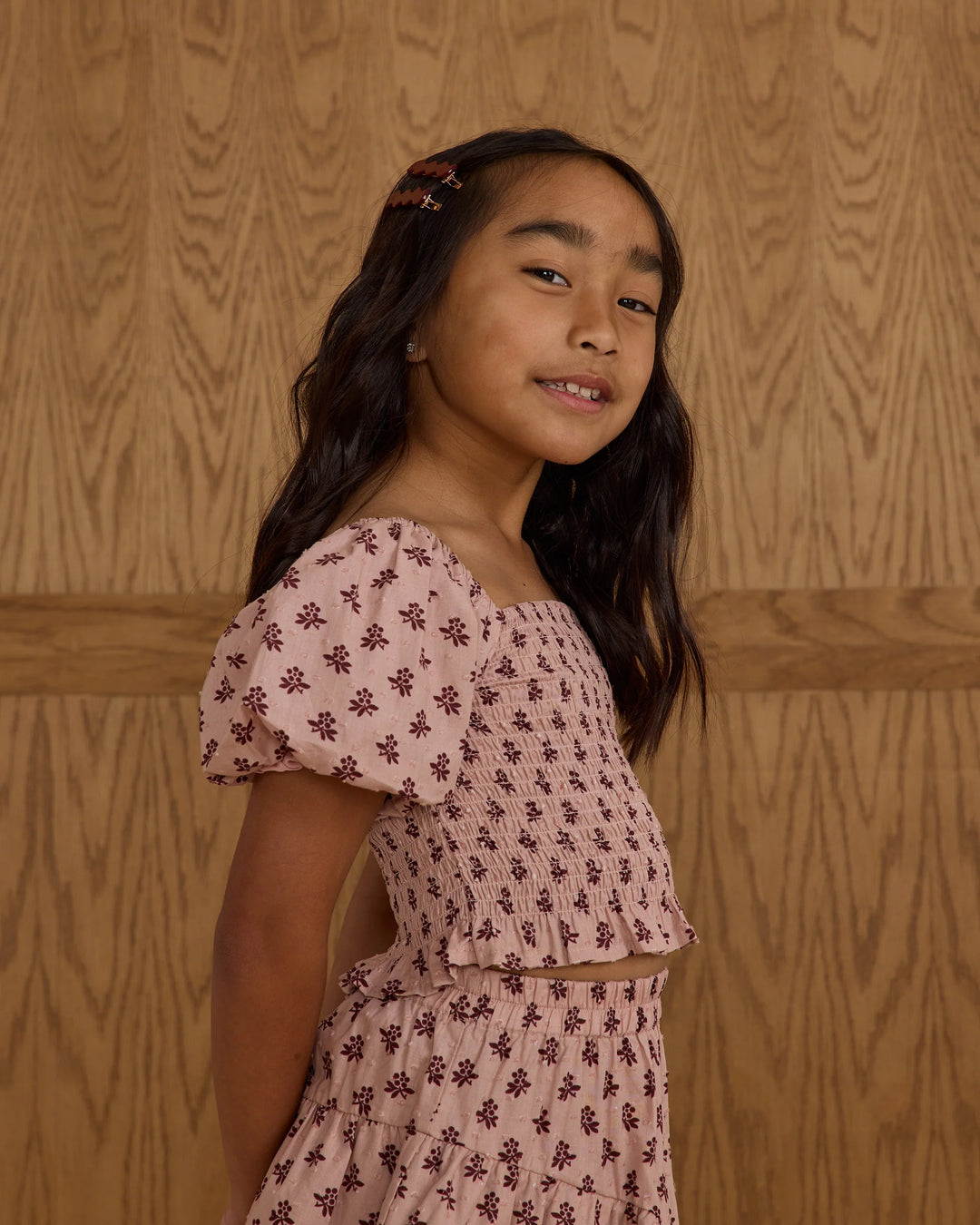 Rylee & Cru Wavy Clip Set in Burgundy and Golden