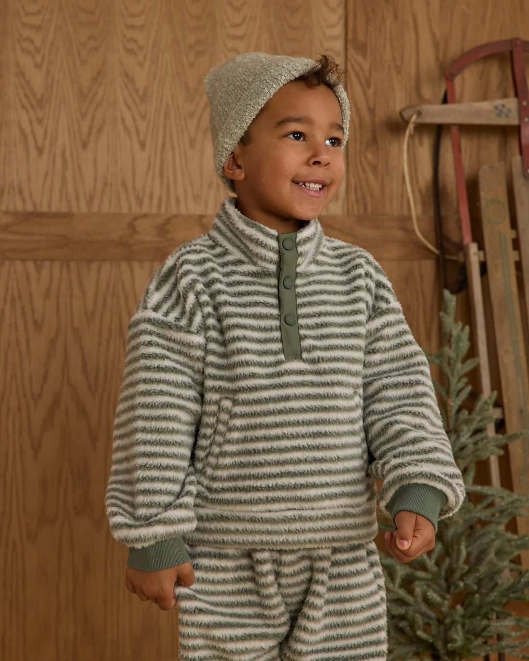 Rylee & Cru Snap Pullover in Evergreen Stripe