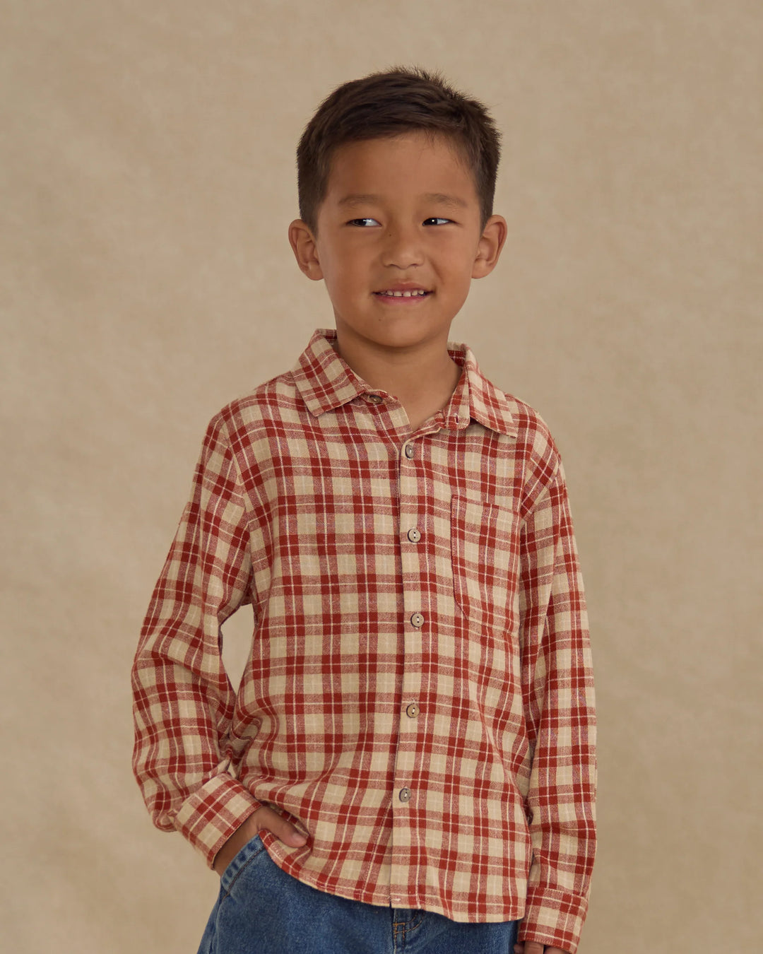 Rylee & Cru Collared Long Sleeve Shirt in Red Plaid