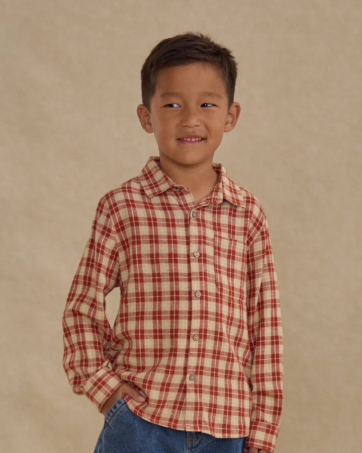 Rylee & Cru Collared Long Sleeve Shirt in Red Plaid