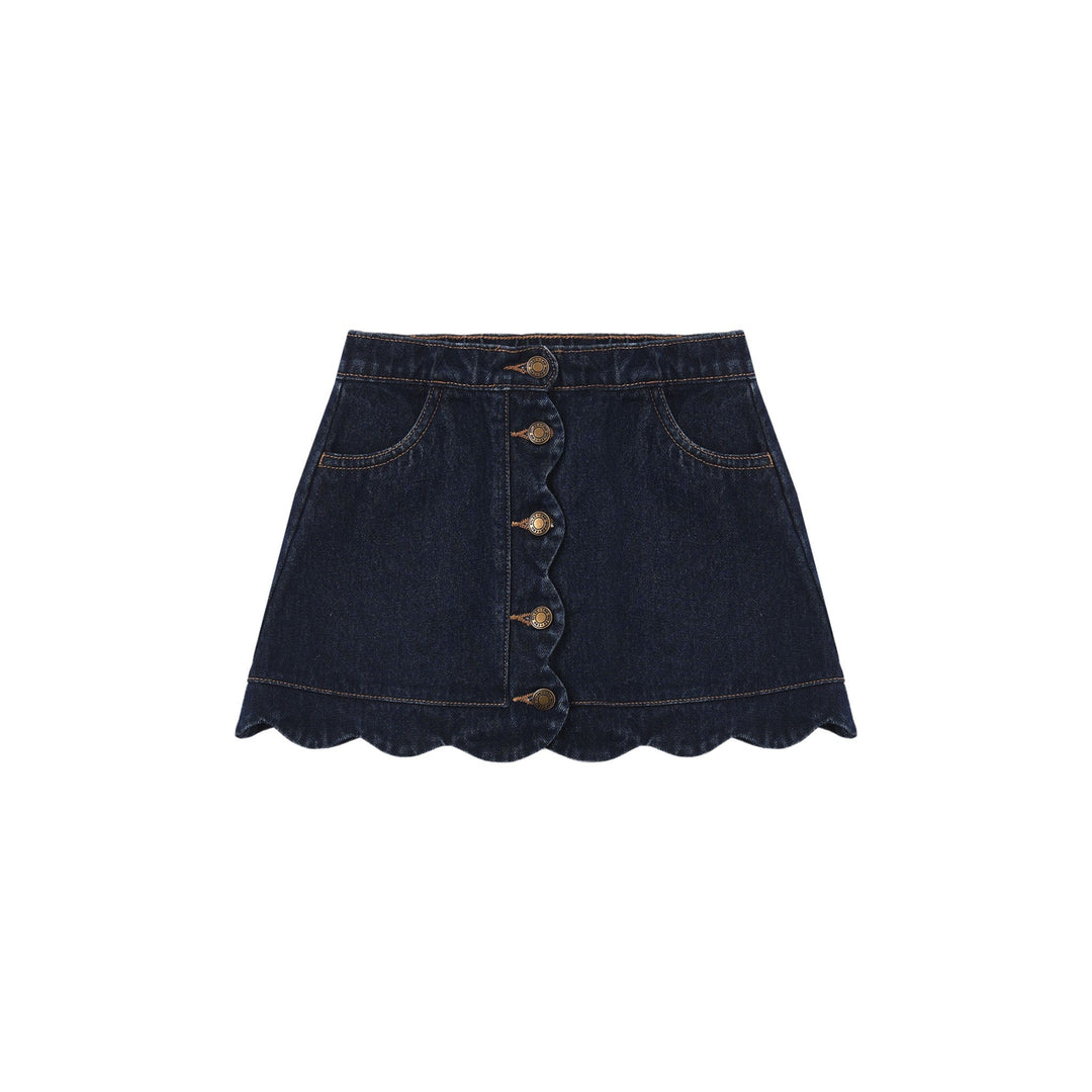 Scallop Mini Skirt in Dark Indigo