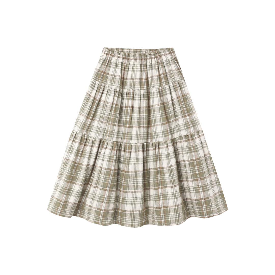 Tiered Midi Skirt in Olive Dobby