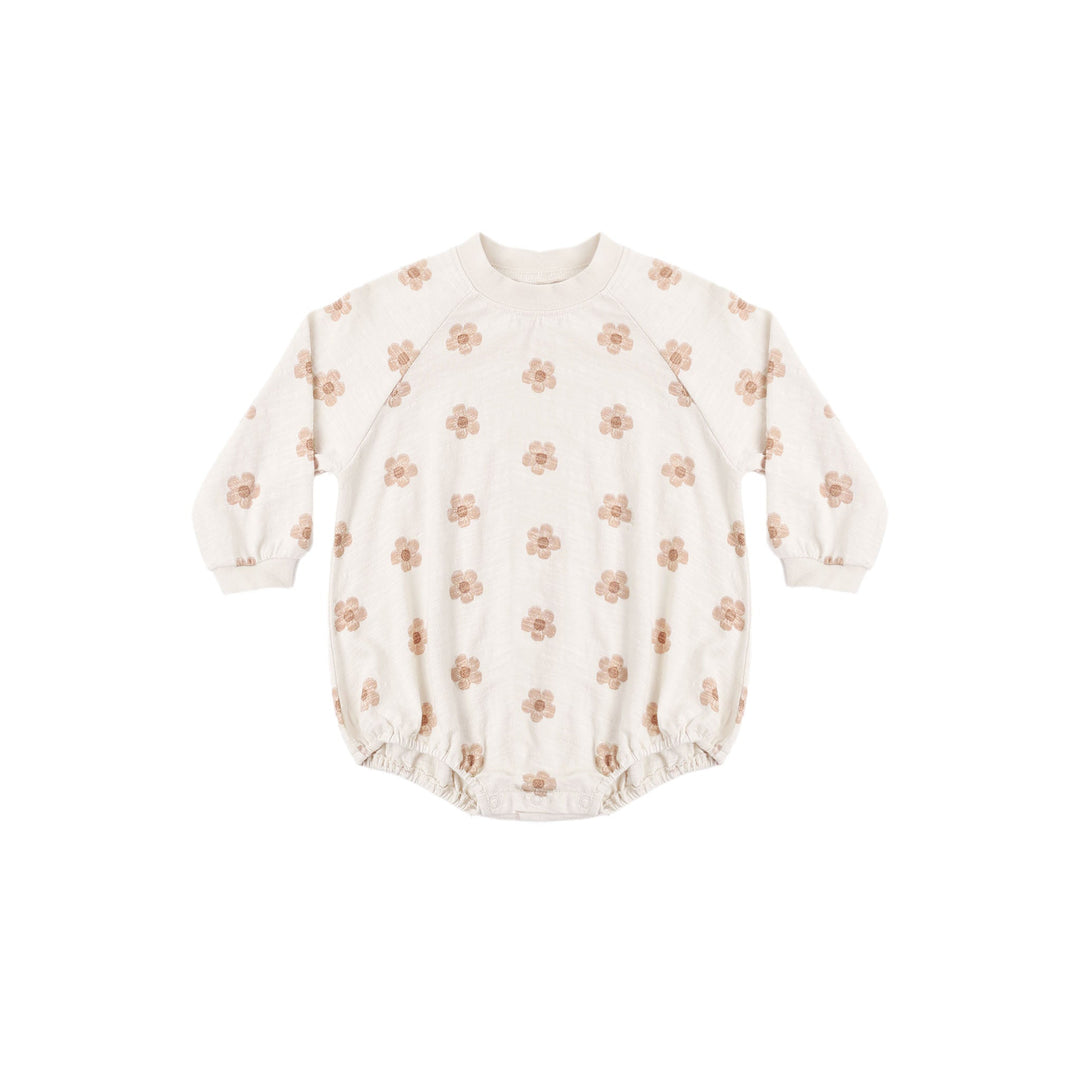 Crew Neck Romper in Pink Daisies