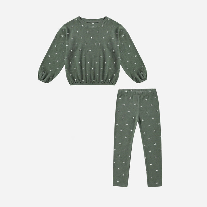 Rylee & Cru Spongey Knit Set in Evergreen Ditsy