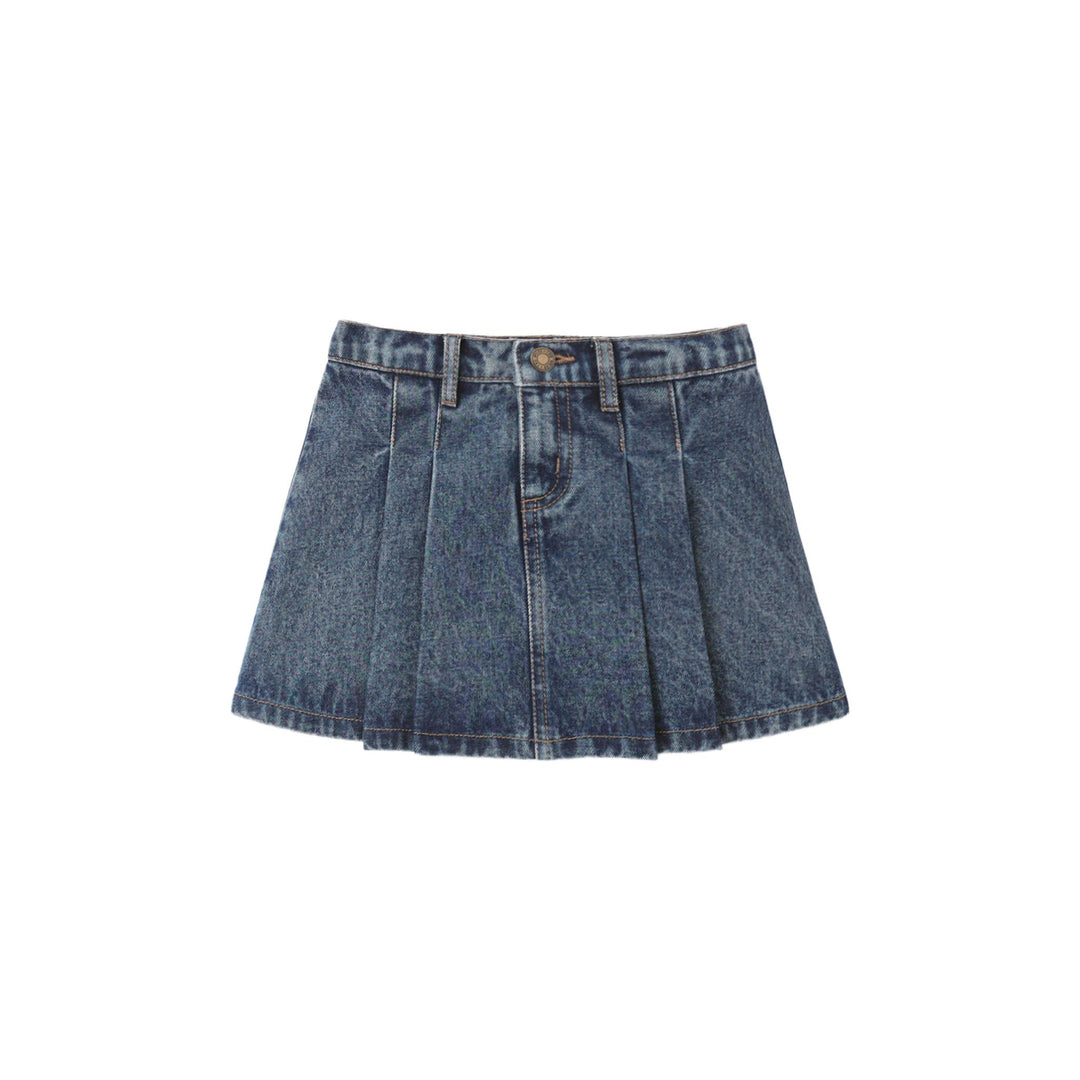 Rylee &amp; Cru Pleated Denim Skirt in Indigo