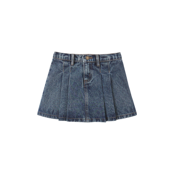 Rylee &amp; Cru Pleated Denim Skirt in Indigo