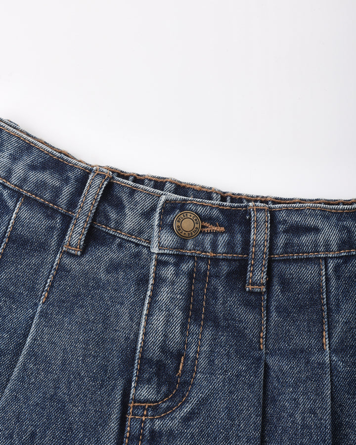 Rylee &amp; Cru Pleated Denim Skirt in Indigo