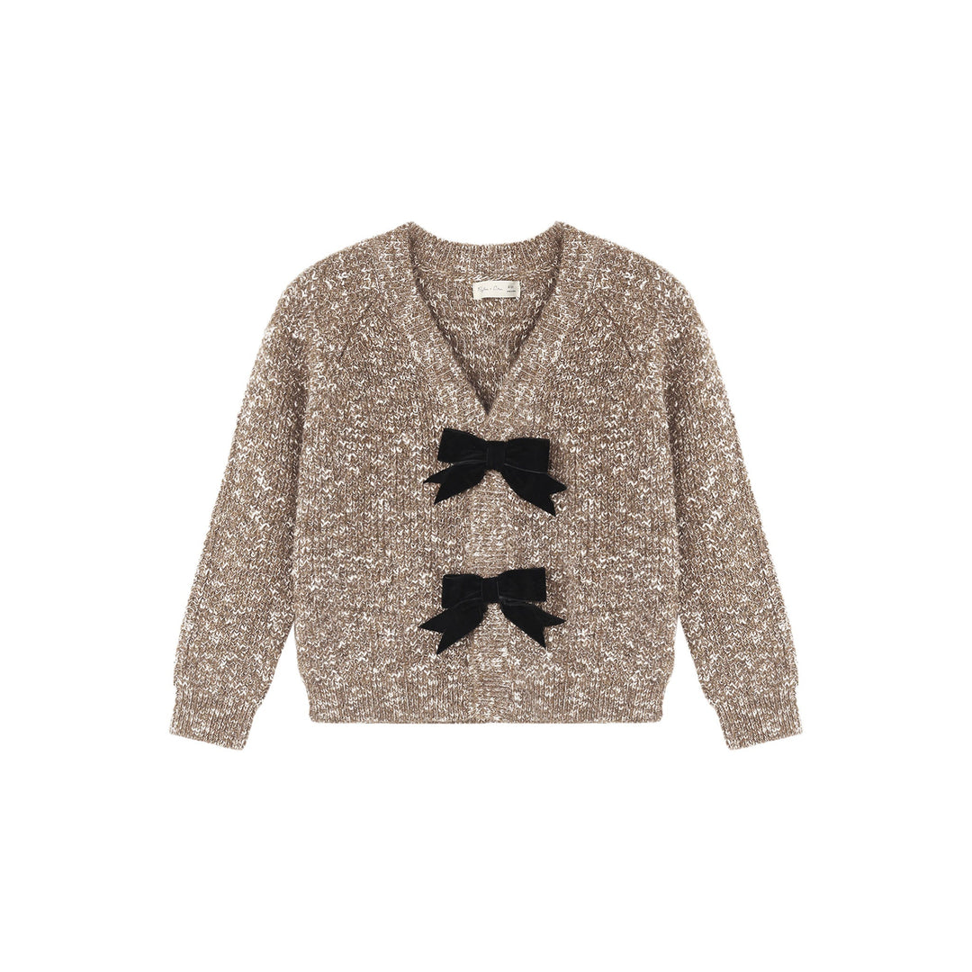 Bow Cardigan in Heathered Stone