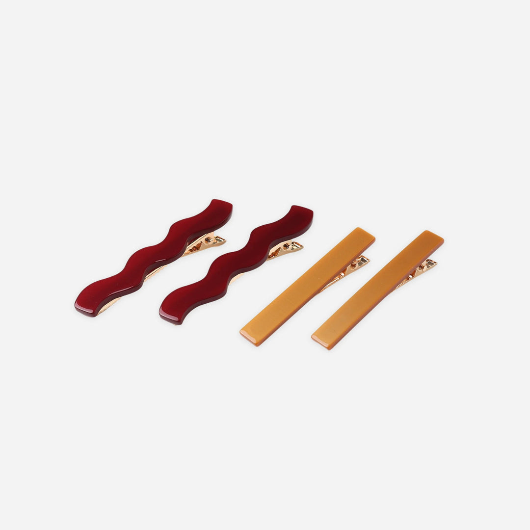 Rylee & Cru Wavy Clip Set in Burgundy and Golden