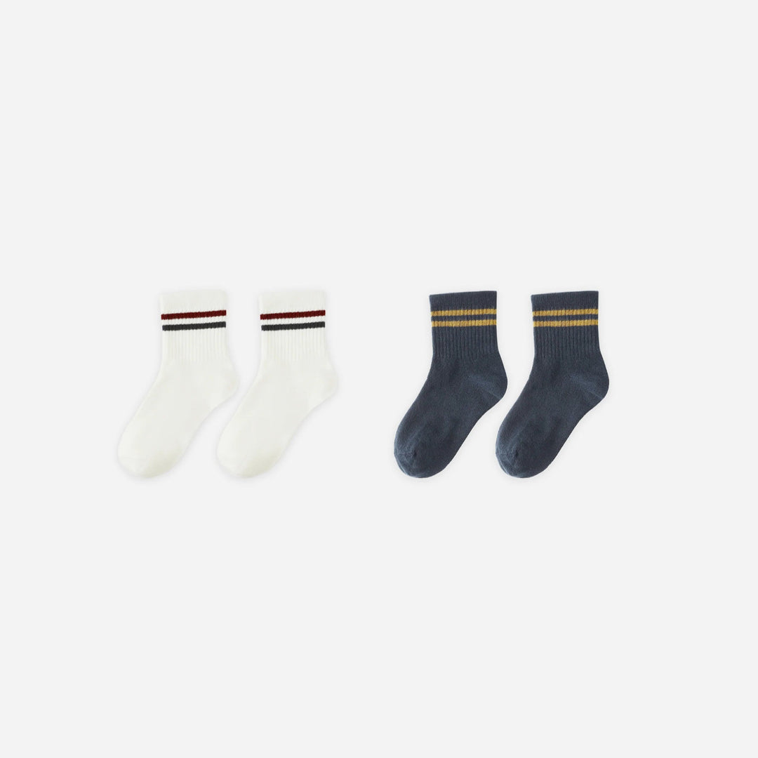 Rylee & Cru Stripe Socks Ivory and Navy