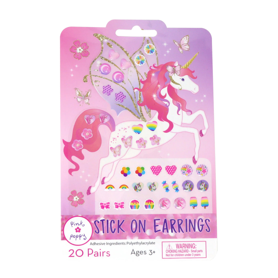 Pink Poppy Unicorn Stick on Earrings