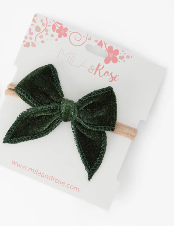 Mila & Rose Classic Velvet Hairbow in Green