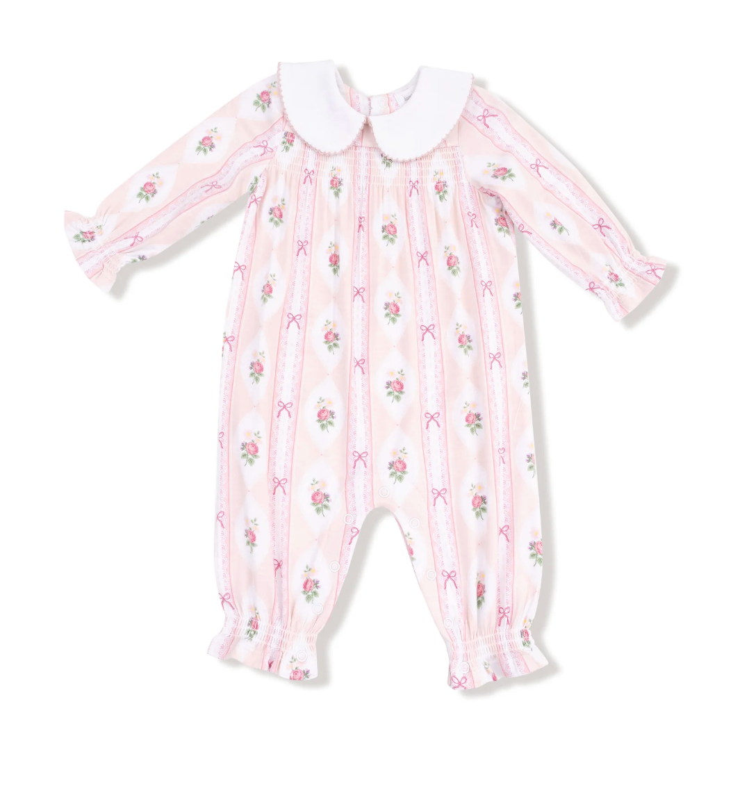 Angel Dear Ogee Lace Floral Smocked Romper