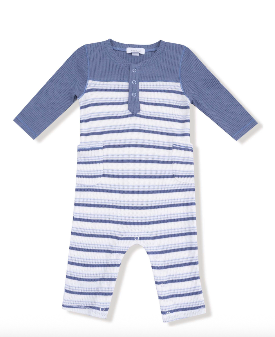Angel Dear Vintage Stripe Romper in Blue