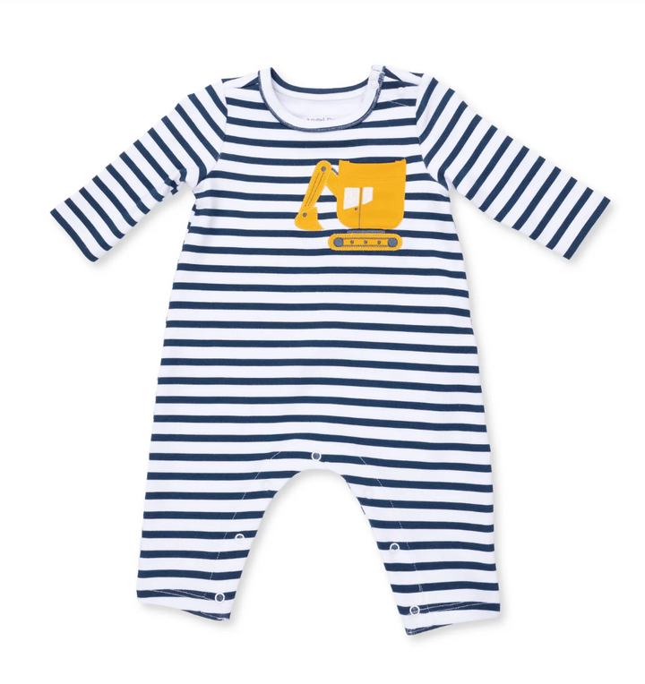 Digger Snap Shoulder Romper in Navy Stripe