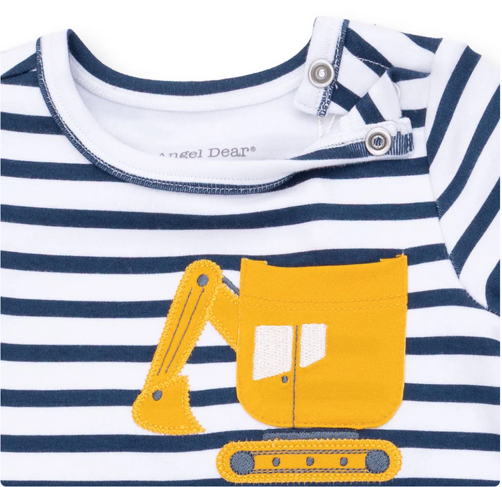 Digger Snap Shoulder Romper in Navy Stripe