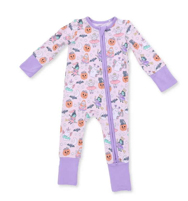 Monster Dress Up Two Way Zipper Romper in Pink/Purple