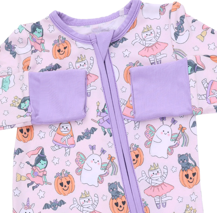Monster Dress Up Two Way Zipper Romper in Pink/Purple