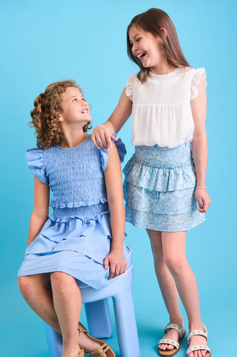 Pleat Claire Dress in Blue