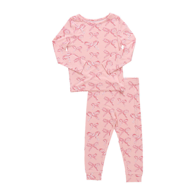 Pink Chicken Bamboo Pajama Set in Candy Cane Bows (size 7-12)