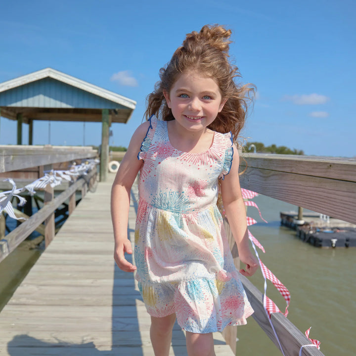 Pink Chicken Kelsey Dress in Fireworks (size 2-6)