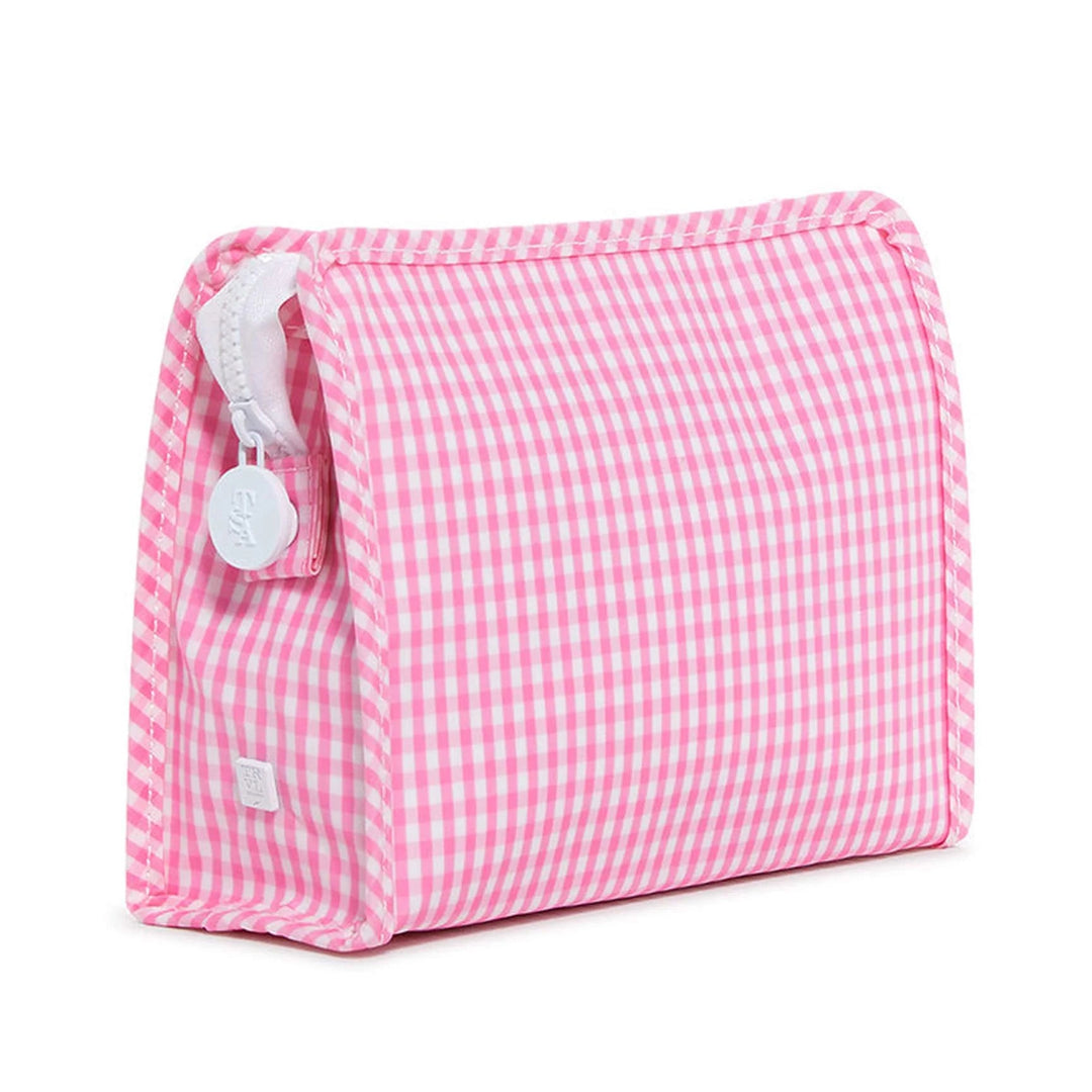Roadie Medium Zipper Pouch in Gingham Pink