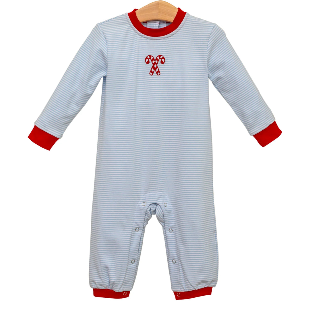 Trotter Street Kids Candy Cane Embroidered Romper