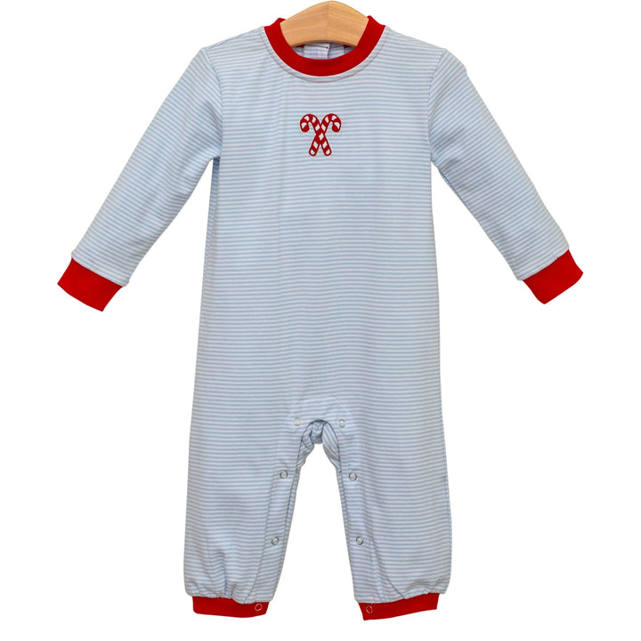 Trotter Street Kids Candy Cane Embroidered Romper