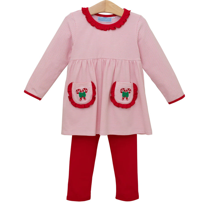 Trotter Street Kids Candy Cane Embroidered Ruffle Set