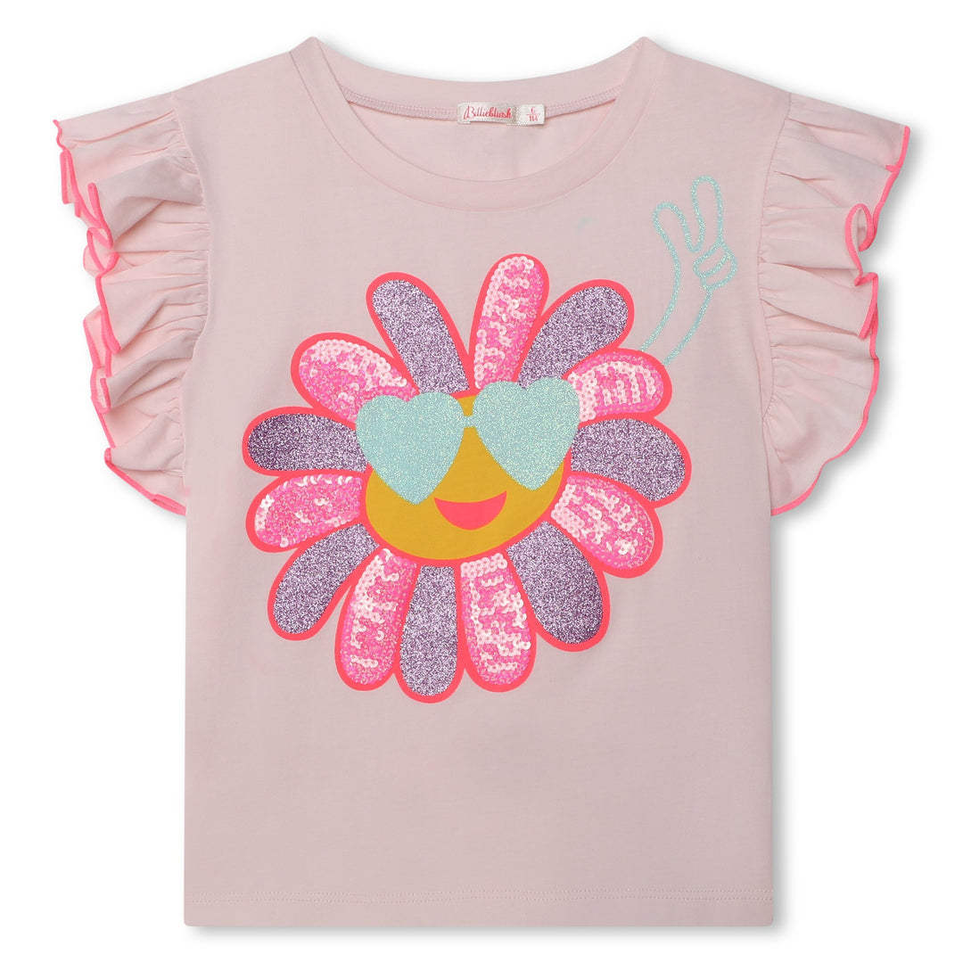 Billie Blush Flouncy Tee with Flower in Light Pink
