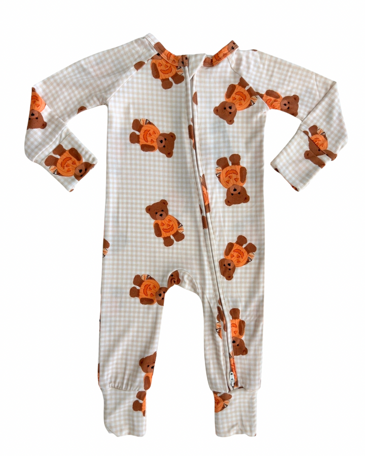 Gingham Bear Zipper Romper