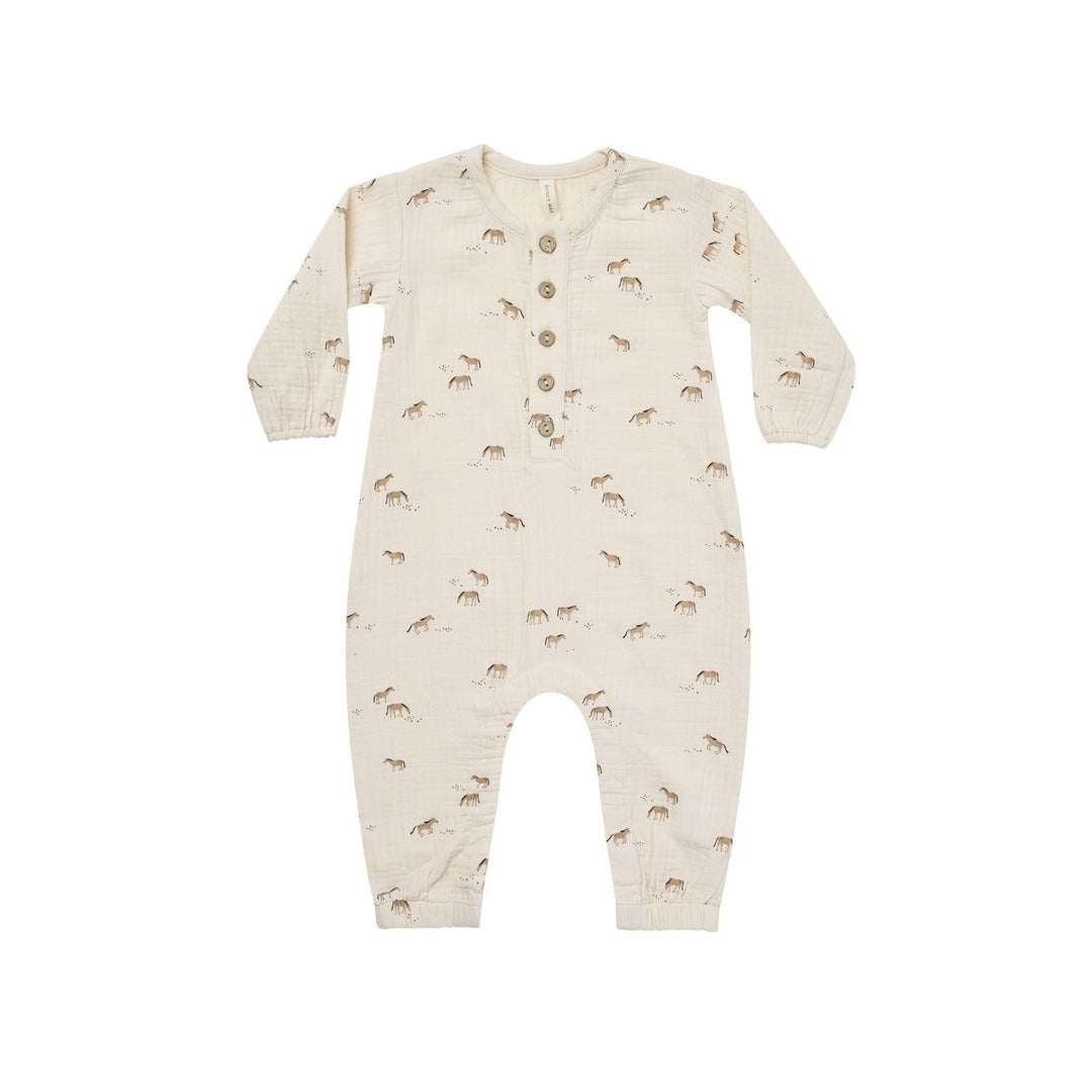 Quincy Mae Woven Jumpsuit in Natural Horses