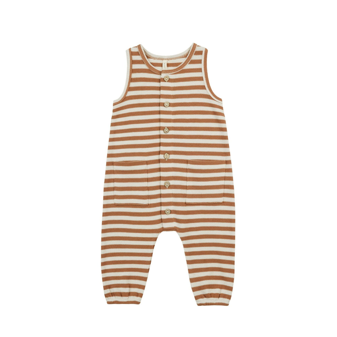 Quincy Mae Clay Stripe Waffle Jumpsuit