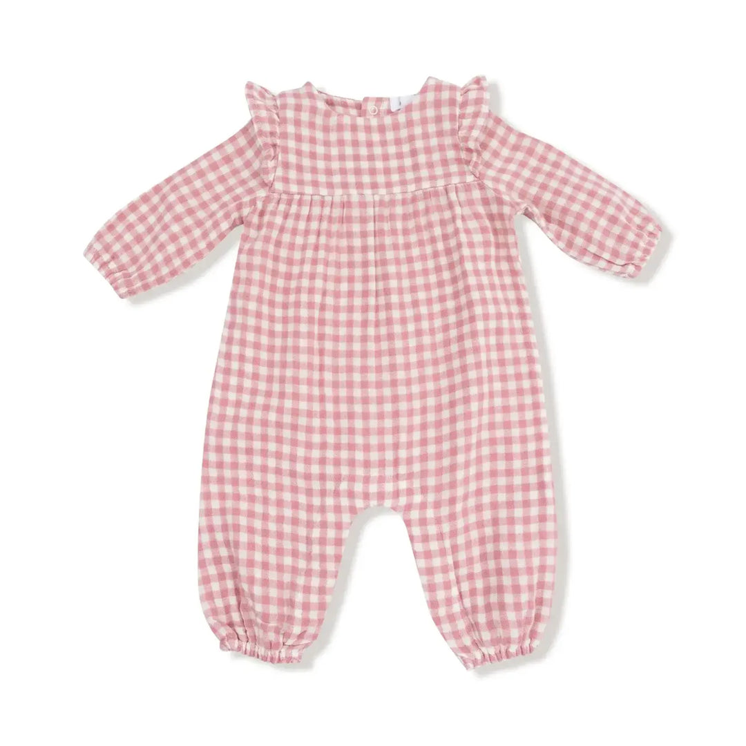 Angel Dear Rose Pink Plaid Romper
