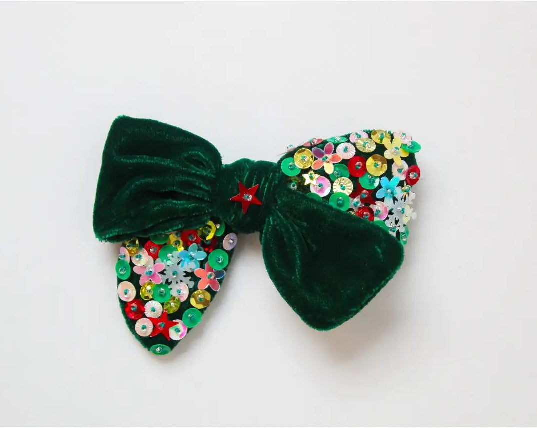Cheeky Plum Green Velvet Sparkle Hair Bow