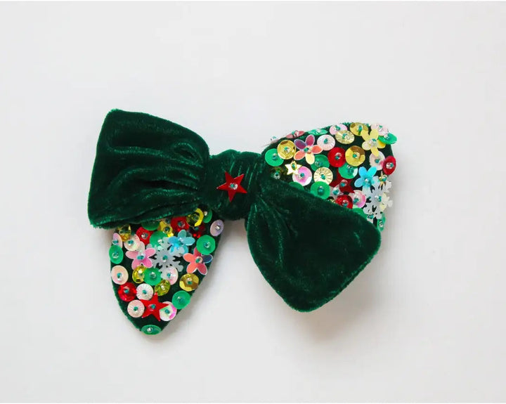 Cheeky Plum Green Velvet Sparkle Hair Bow