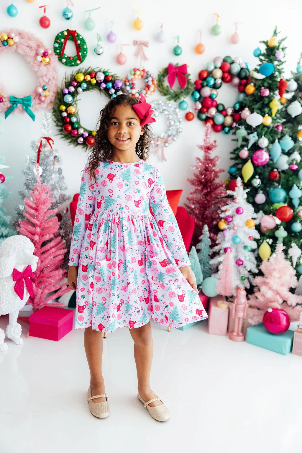 Mila & Rose Long Sleeve Pocket Twirl Dress in Cocoa Kisses