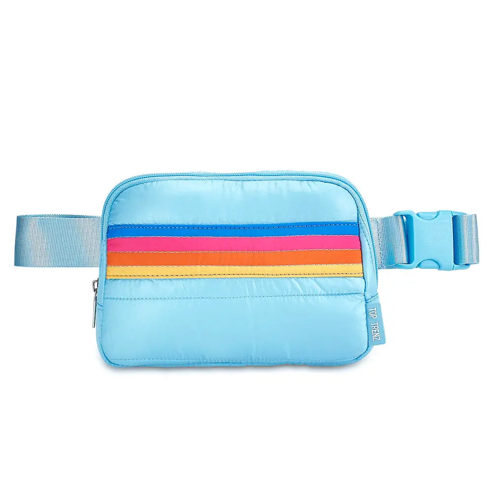 Top Trenz Blue Puffer Stripe Belt Bag