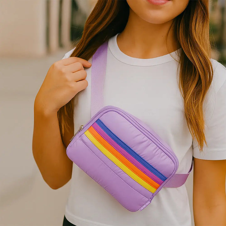 Top Trenz Purple Puffer Stripe Belt Bag