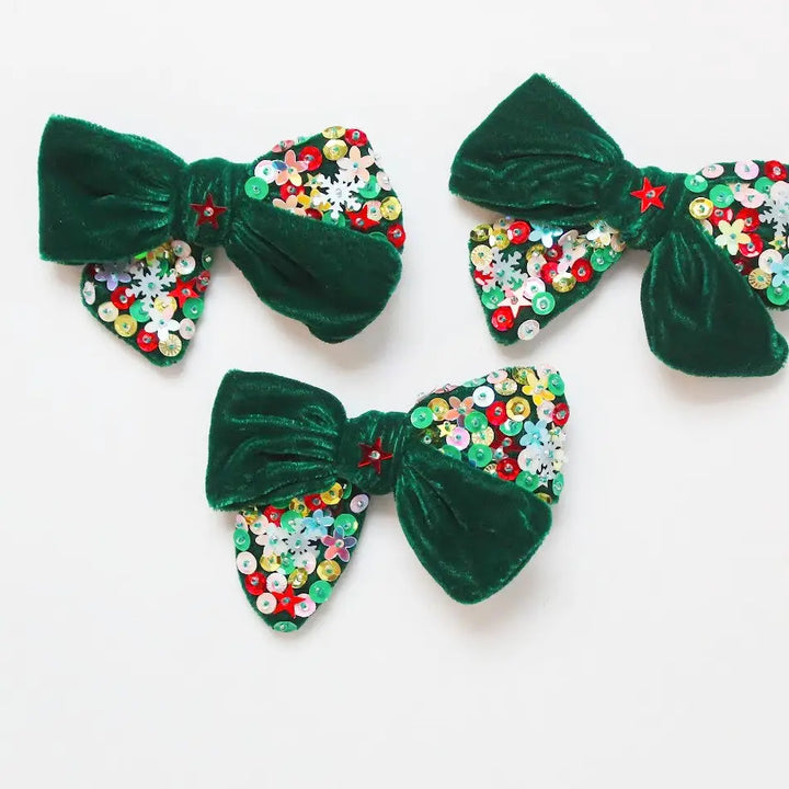 Cheeky Plum Green Velvet Sparkle Hair Bow
