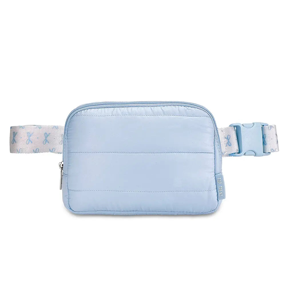 Top Trenz Blue Puffer Belt Bag with Bow Strap