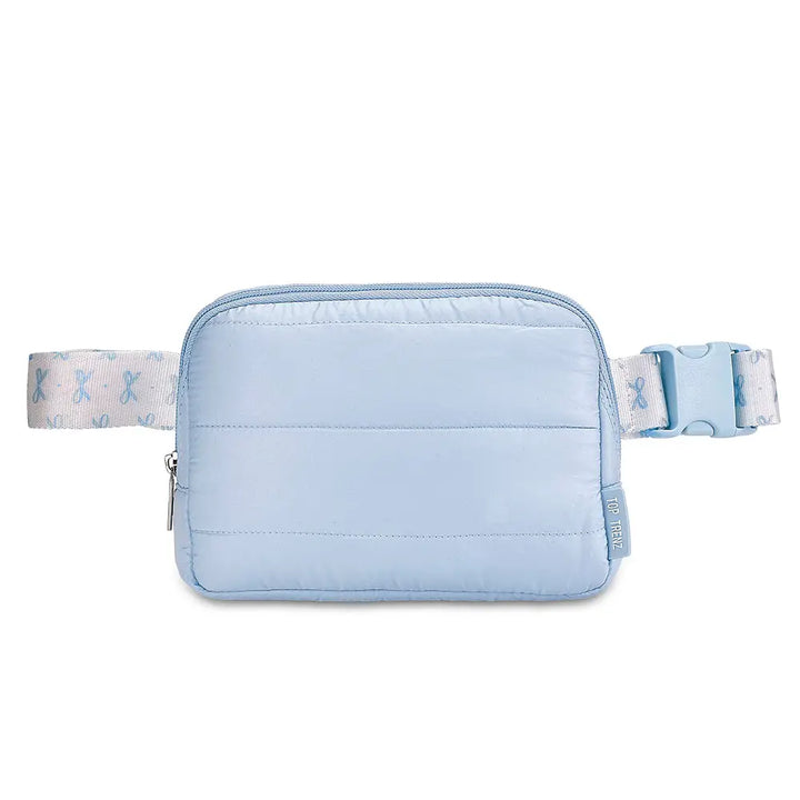 Top Trenz Blue Puffer Belt Bag with Bow Strap