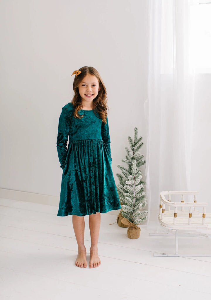 Ollie Jay Gwendolyn Dress in Crushed Green Velvet