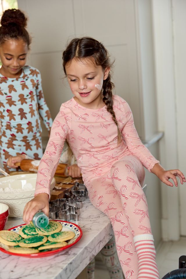 Pink Chicken Bamboo Pajama Set in Candy Cane Bows (size 7-12)