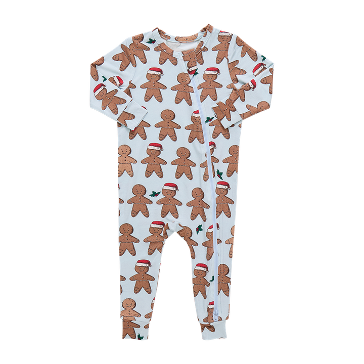 Pink Chicken Bamboo Romper in Light Blue Gingerbread