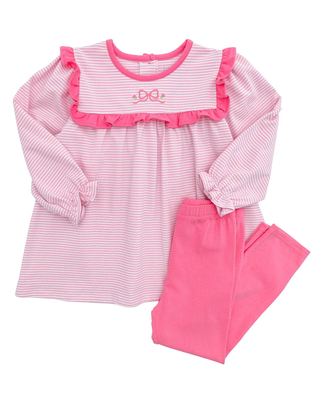 Pink Stripe Bow Ruffle Top & Legging Set